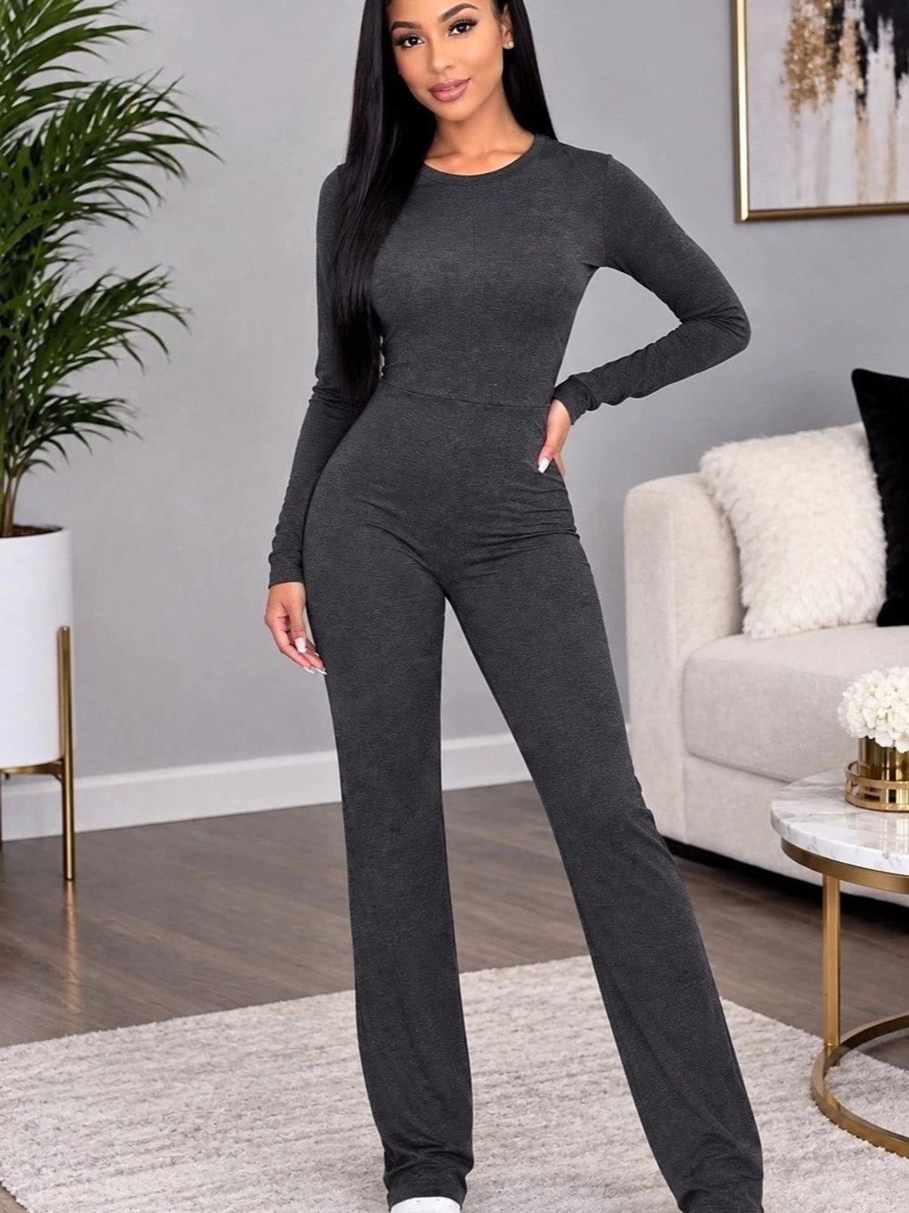 Gray Wide Leg Jumpsuit